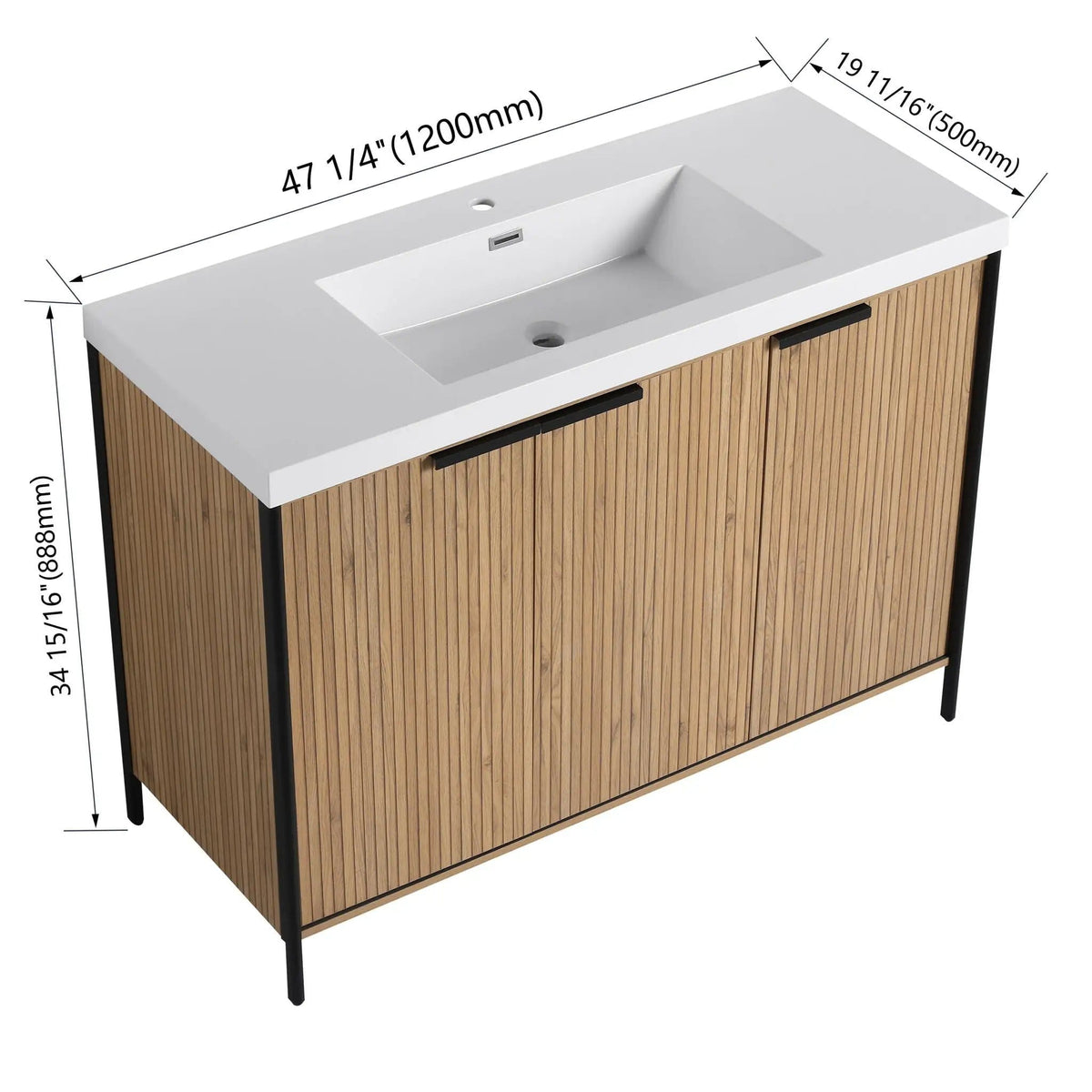 Modern Freestanding Bathroom Vanity With Resin Sink & Soft Close Cabinet Doors | 4 Pieces | Metal & Plywood | Bathroom