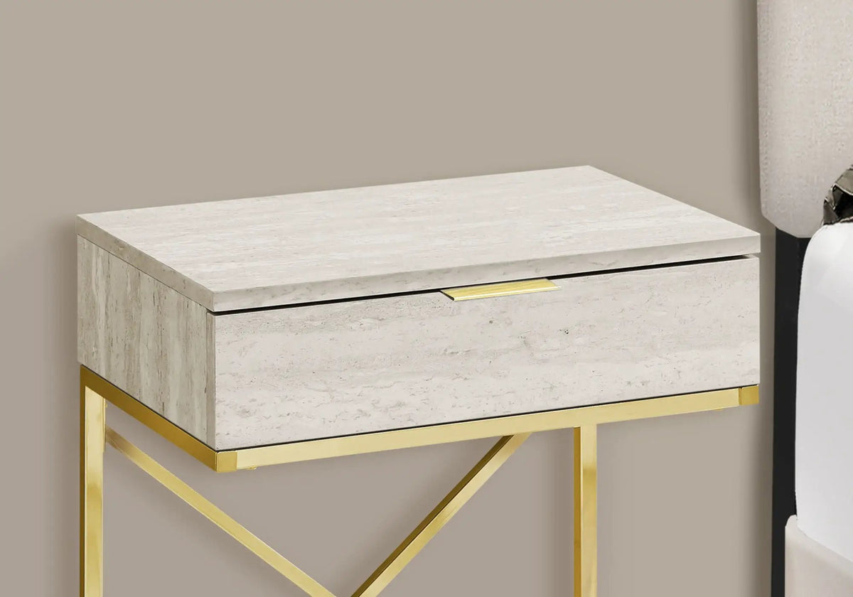 Accent Side Table | Spacious Tabletop | Storage Drawer | Metal Frame