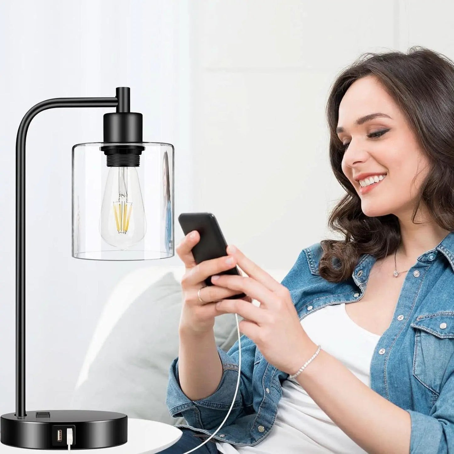 Black Industrial Touch Control Table Lamps With USB Ports from PriceLows™