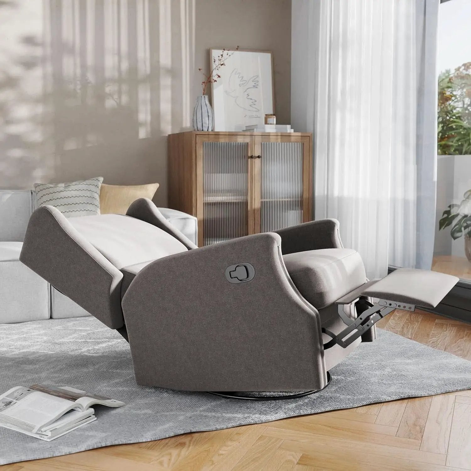 Omma Wingback Swivel Glider Recliner Dark Gray Upholstered from PriceLows™