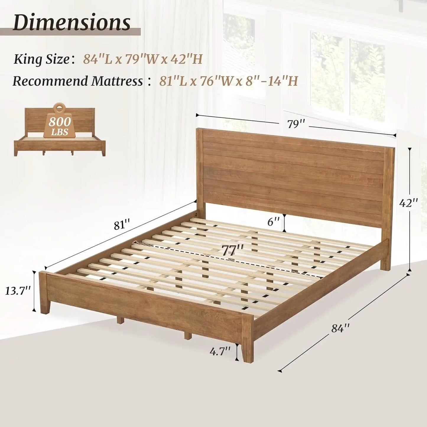 King Size Acacia Wood Platform Bed Frame With Headboard from PriceLows™