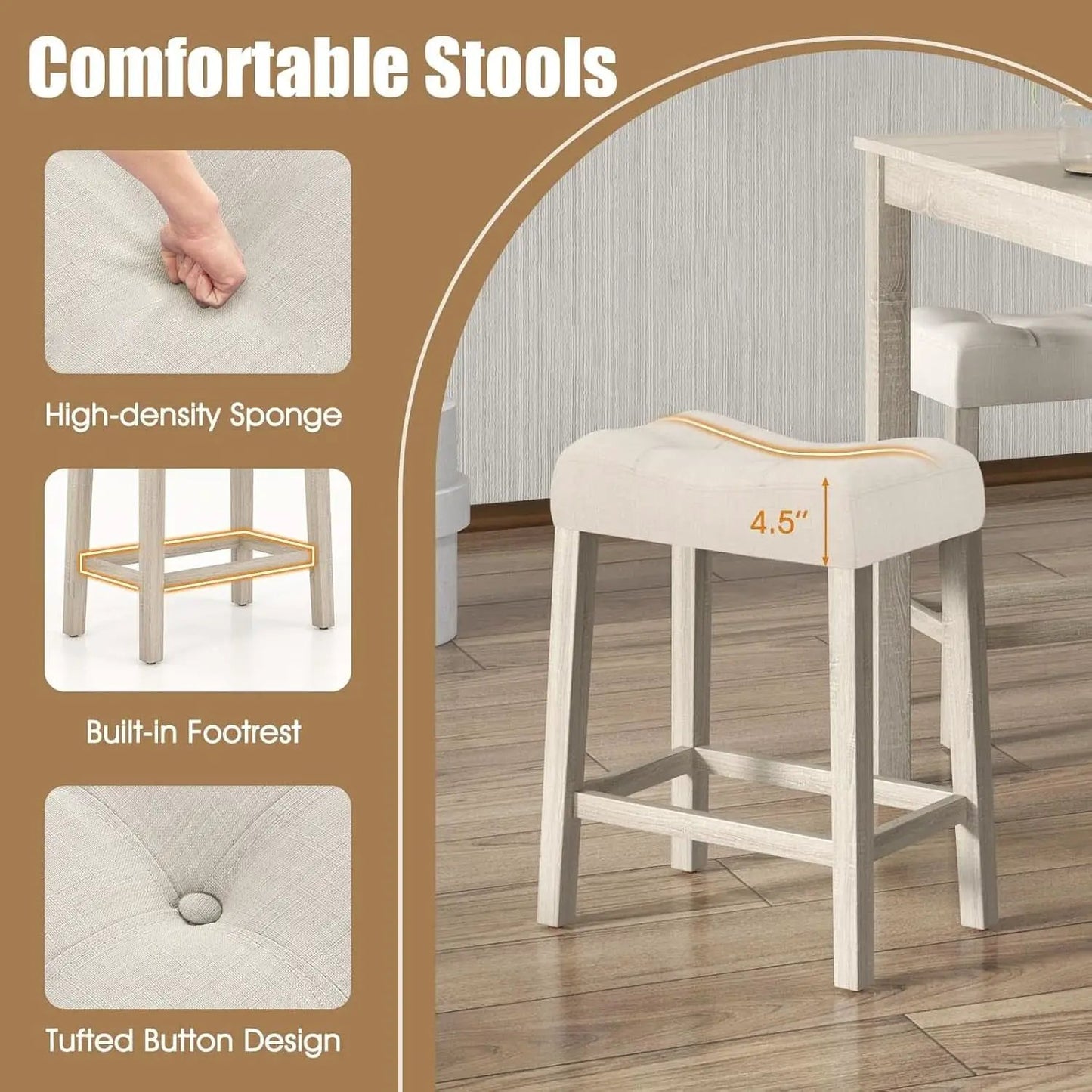 Bar Table Set Square Ultrasoft Cushioned Stools Space Saving from PriceLows™