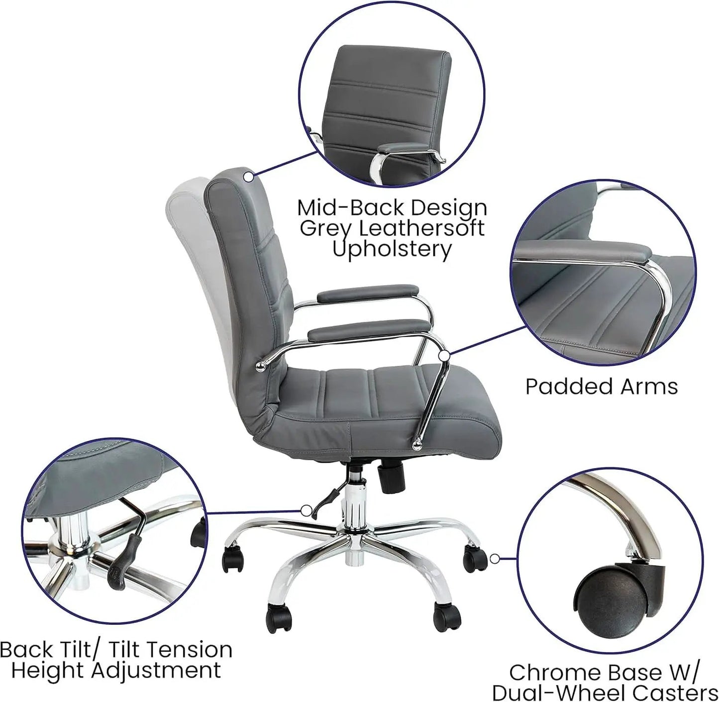 Gray LeatherSoft Office Chair With Swivel Adjustable Height from PriceLows™