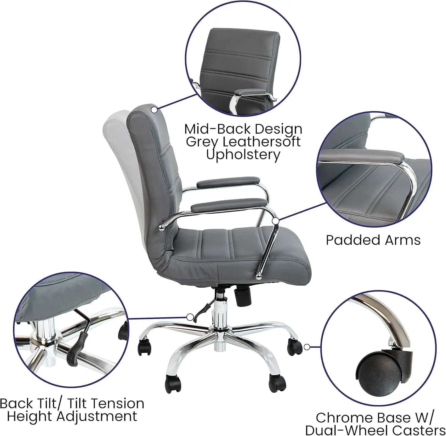 Gray LeatherSoft Office Chair With Swivel Adjustable Height from PriceLows™
