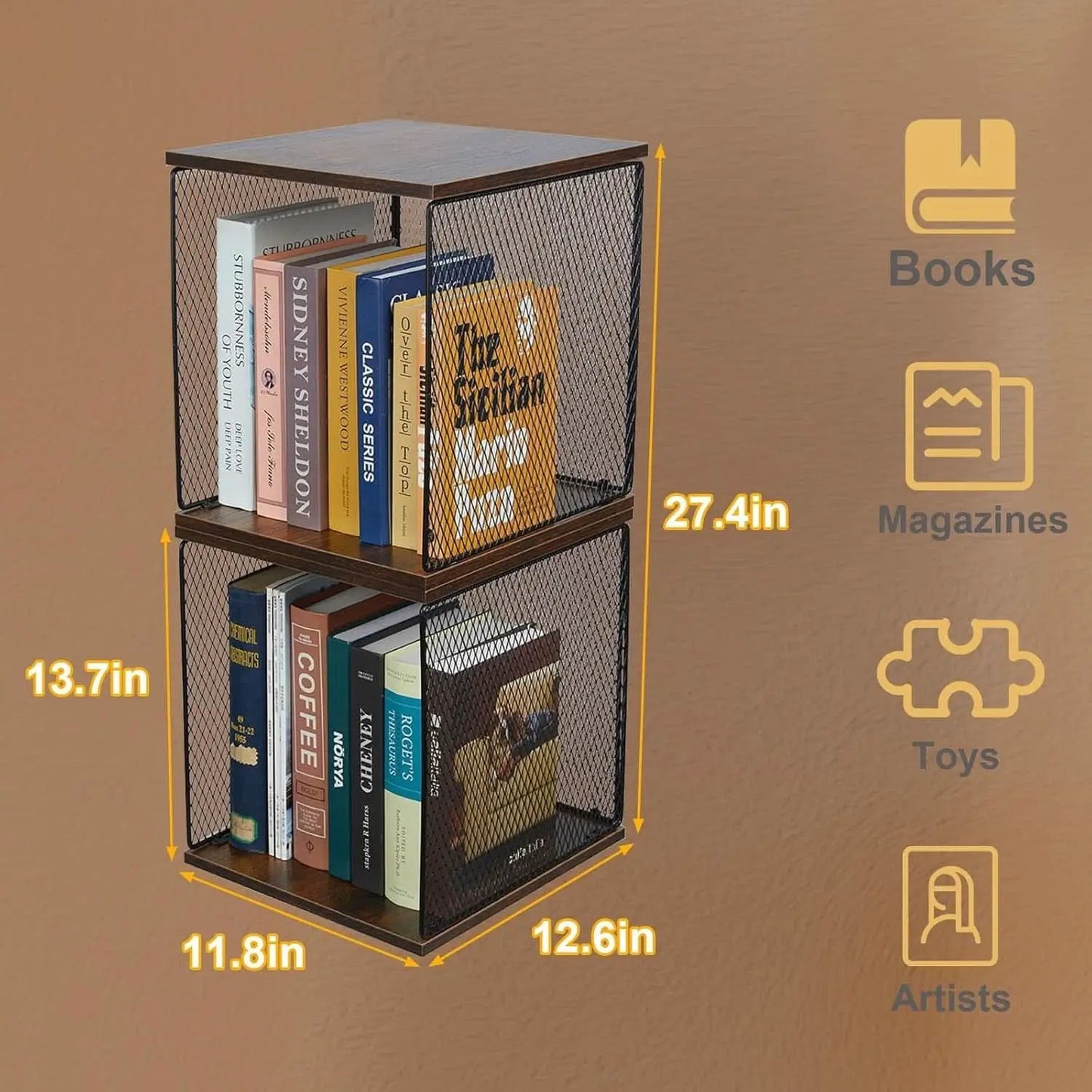 2 Cube Stackable Book Shelves Organizer Black Brown Wood For Kids Rooms And Living Spaces from PriceLows™