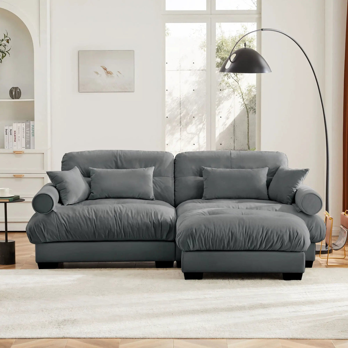 Modular Sectional Sofa | Deep Comfort Cushions | Vintage Fabric Ottoman