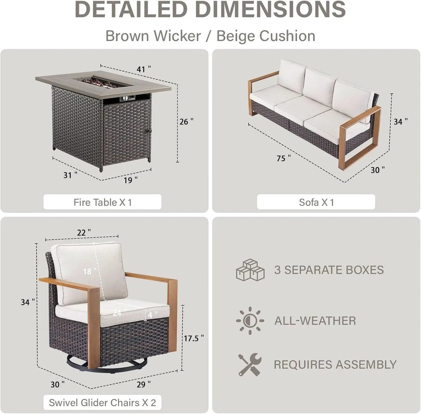 4 Piece Patio Set With 41 Inch Propane Fire Pit Table And Swivel Glider Chairs from PriceLows™