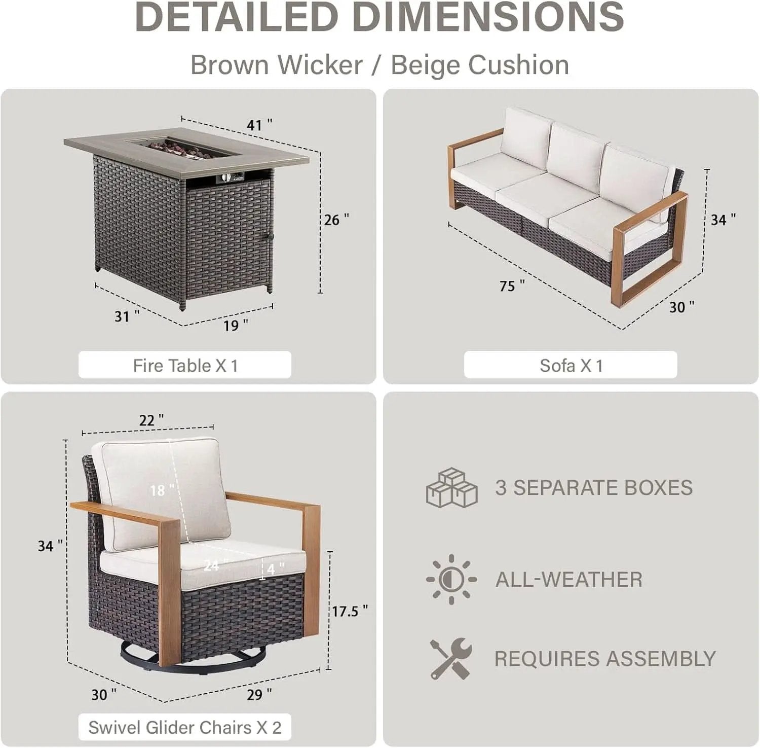 4 Piece Patio Set With 41 Inch Propane Fire Pit Table And Swivel Glider Chairs from PriceLows™