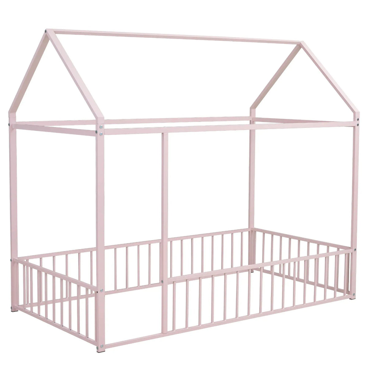 Kids Metal Bed Frame | Roof And Side Fence | Semi Enclosed Space | Three Colors