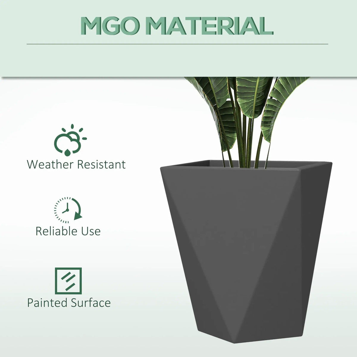 Outsunny 18", 15.25", 11.75" Tall Planters (Set of 3), Indoor Outdoor Planters With | 15.25 x 15.25 x 18 in | Outdoor Living Furniture | Gray