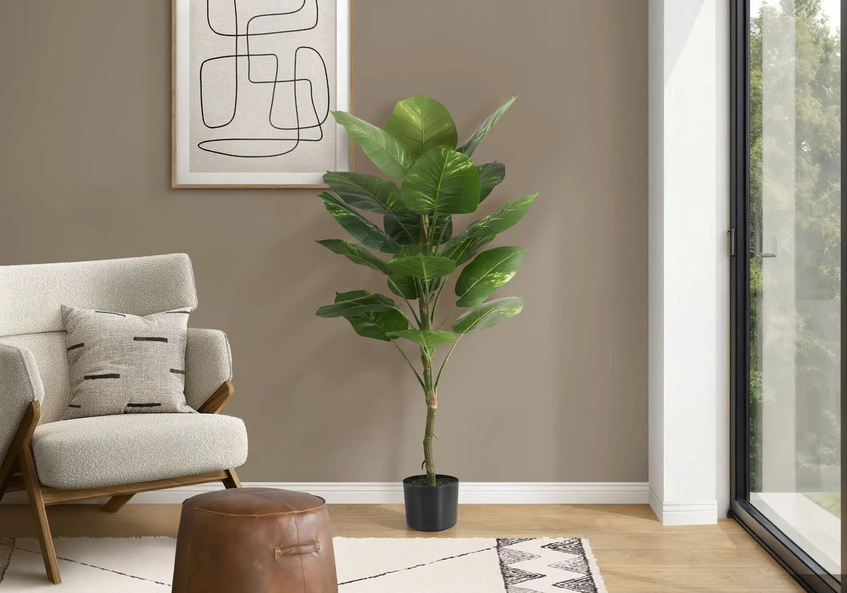 54 Inch Artificial Dieffenbachia Tree | 18 Emerald Green Real Touch Leaves | Indoor Faux Floor Plant | Potted