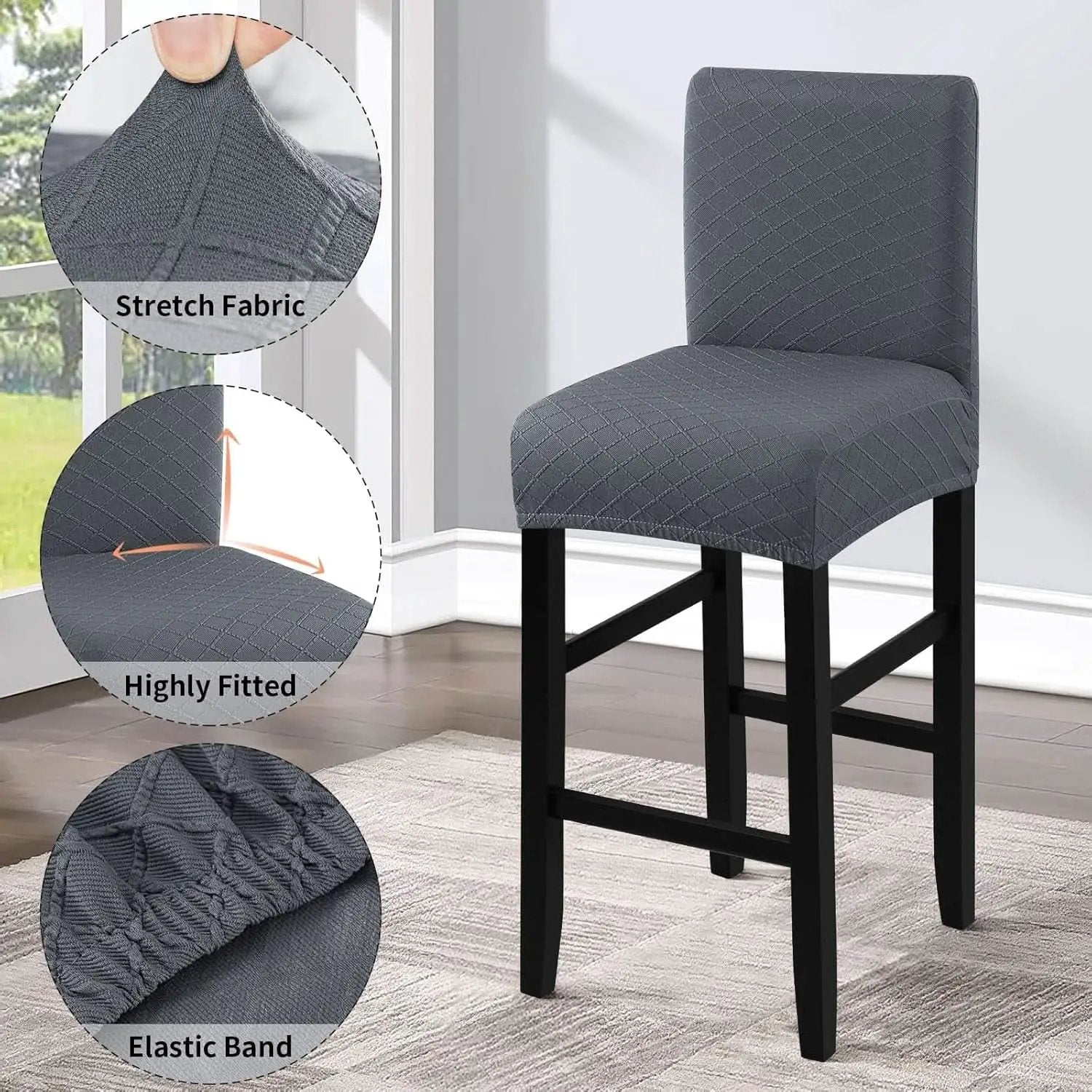 Waterproof Bar Stool Covers Grey Slipcovers 4 Pack Set from PriceLows™