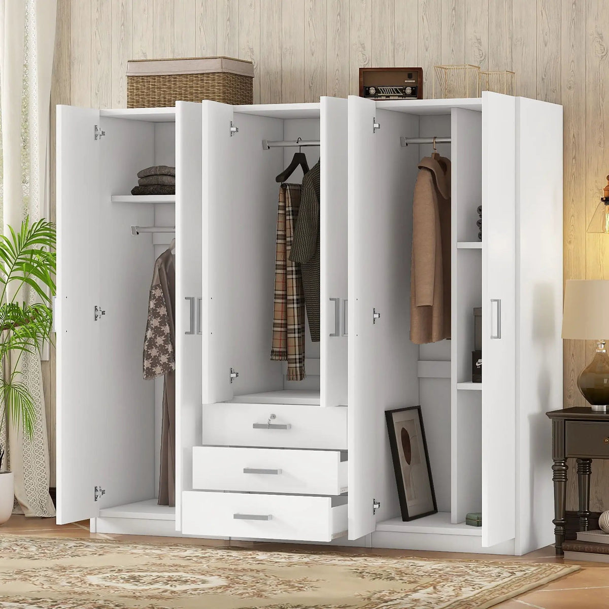 6 Door Wardrobe | Bedroom Storage | Big Drawers | 70.9 Inch Width