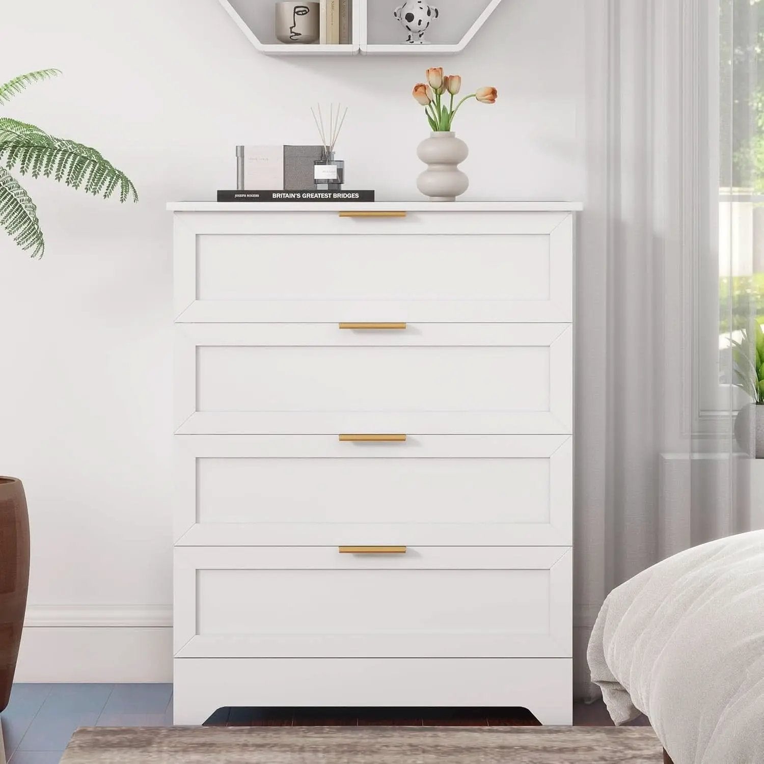 White Lofty Hardwood Dresser With Generous Drawers from PriceLows™