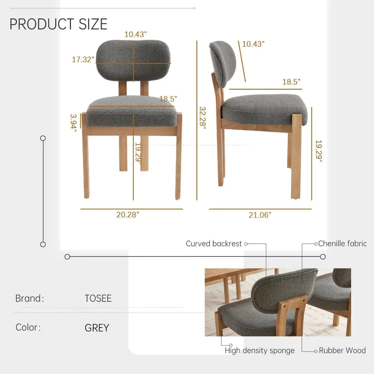 Ergonomic Dining Chairs | Set Of 2 | Wingback Design | Adjustable Feet