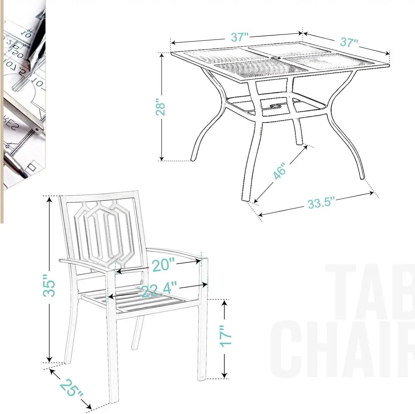 5 Piece Metal Patio Dining Set 37 In Table And 4 Chairs from PriceLows™