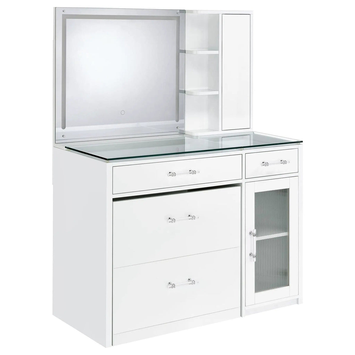 Flora 2-drawer Vanity Set with LED Mirror White High Gloss | 39.5 x 19.75 x 53.75 in | Tempered Glass & Acrylic | Bathroom