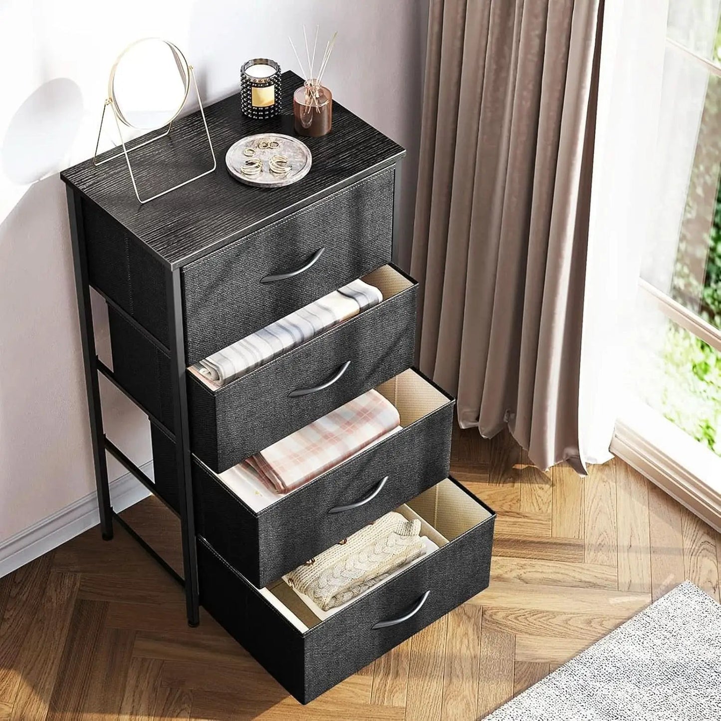 Black Compact Dresser Featuring SteelFrame And WoodenTop from PriceLows™