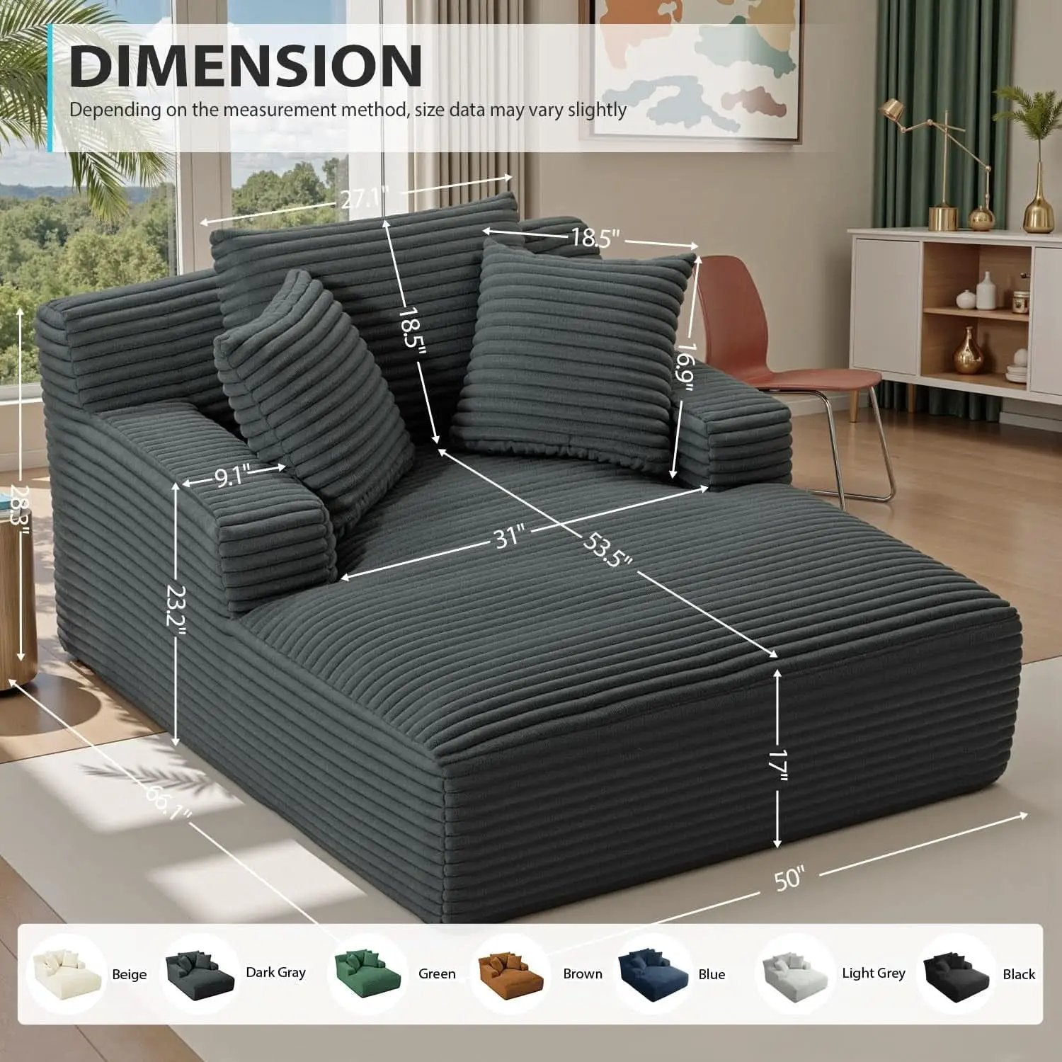 Sumptuously Oversized Dark Grey Chaise Lounge Chair from PriceLows™