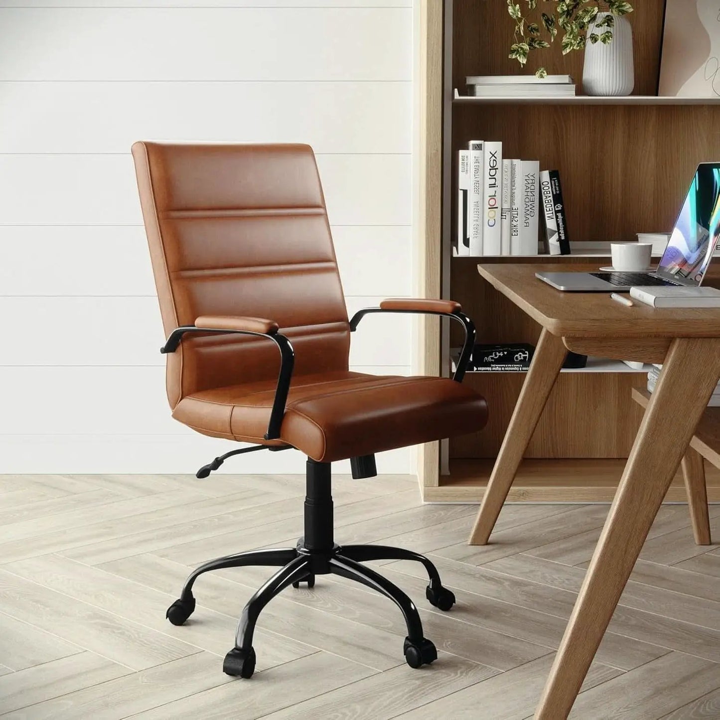 Whitney Mid-Back Leather Desk Chair Brown Black Adjustable Height from PriceLows™