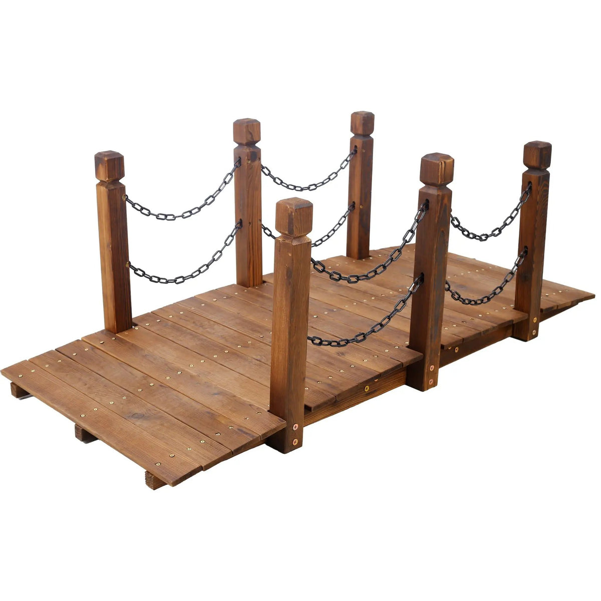 Wooden Arch Footbridge | 400 Lb Capacity | Chain Railings | 5 Foot