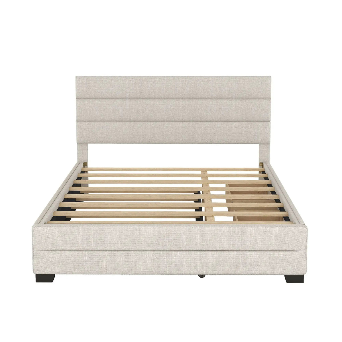 Queen Platform Bed | Twin Trundle | 2 Storage Drawers | Beige