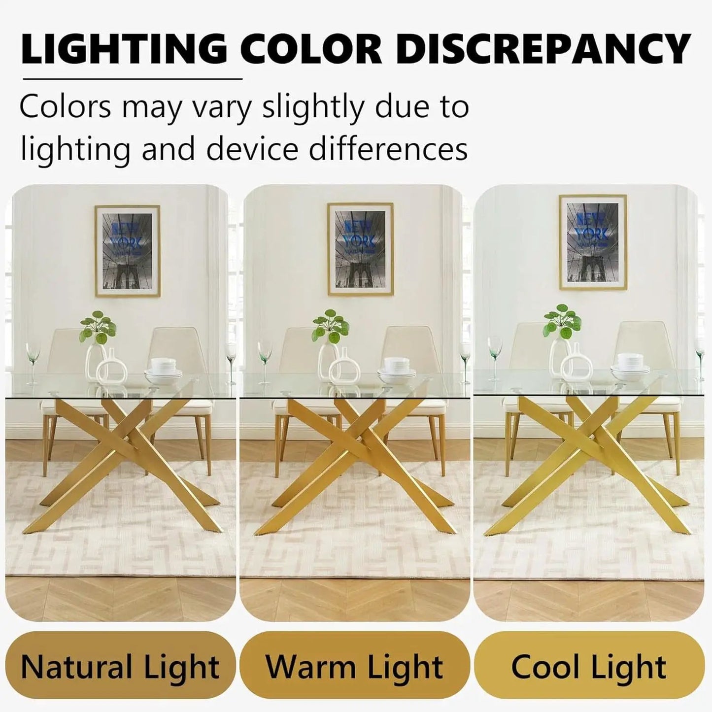 Rectangular Tempered Glass Dining Table Gold Finish from PriceLows™