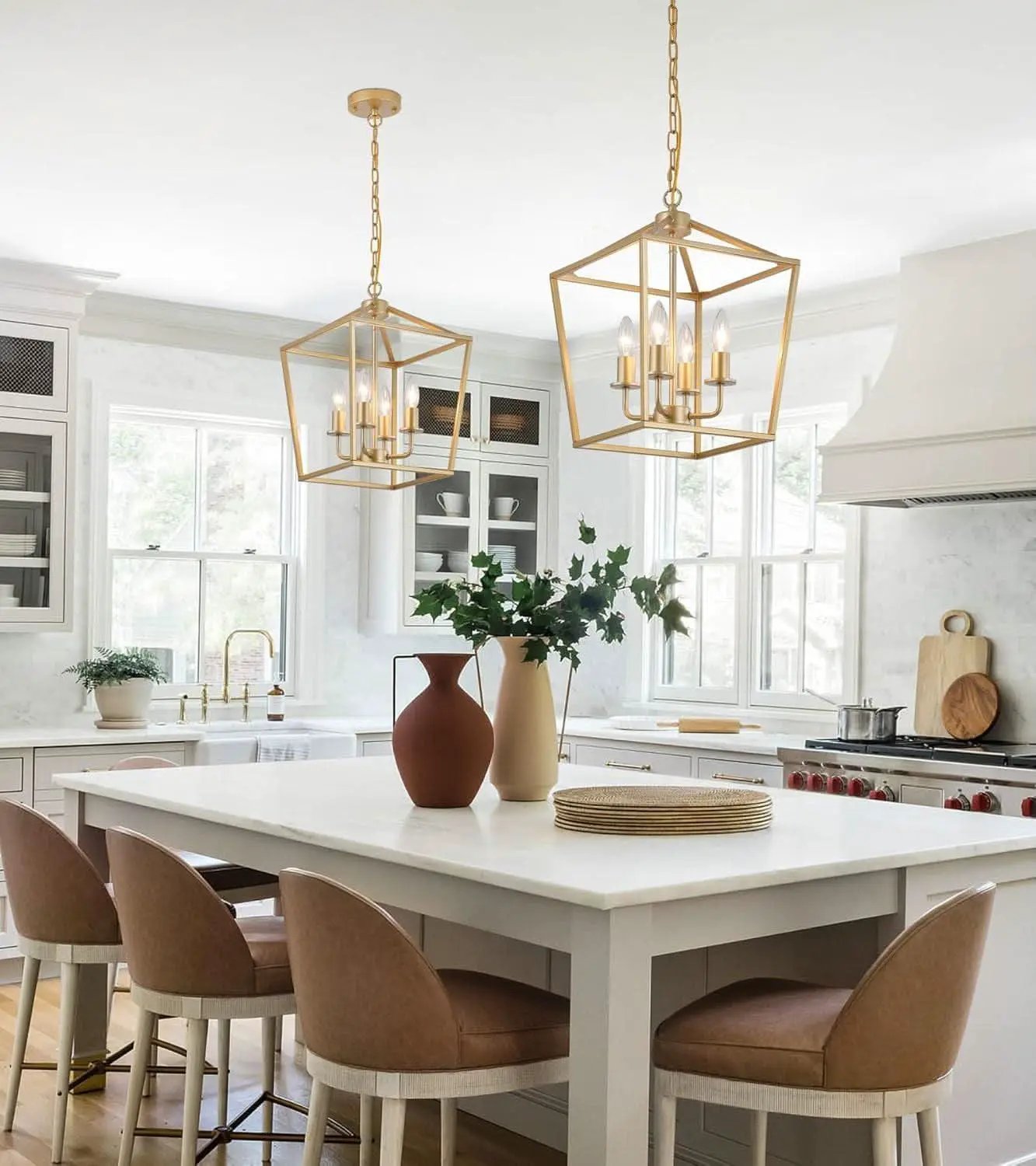 Industrial Gold Four Light Chandelier Lantern Fixture from PriceLows™