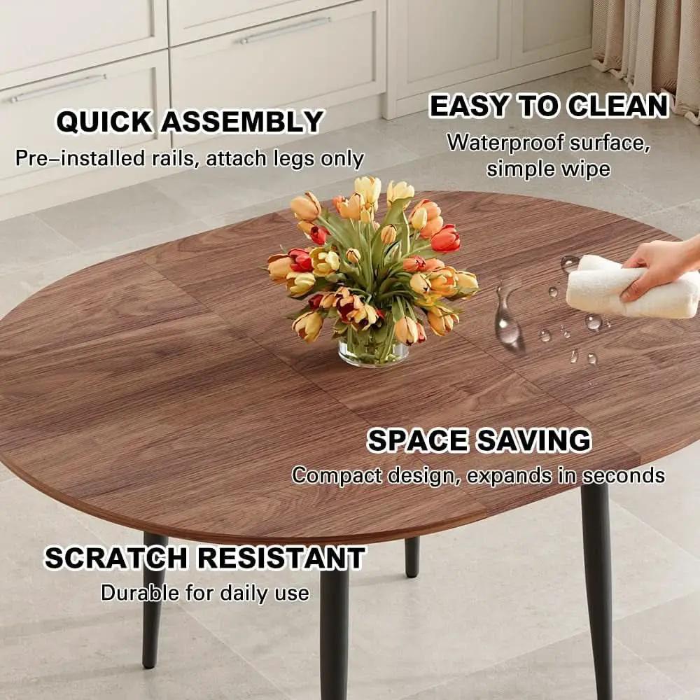 Walnut Extendable Dining Table Set Six Chairs Upholstered from PriceLows™