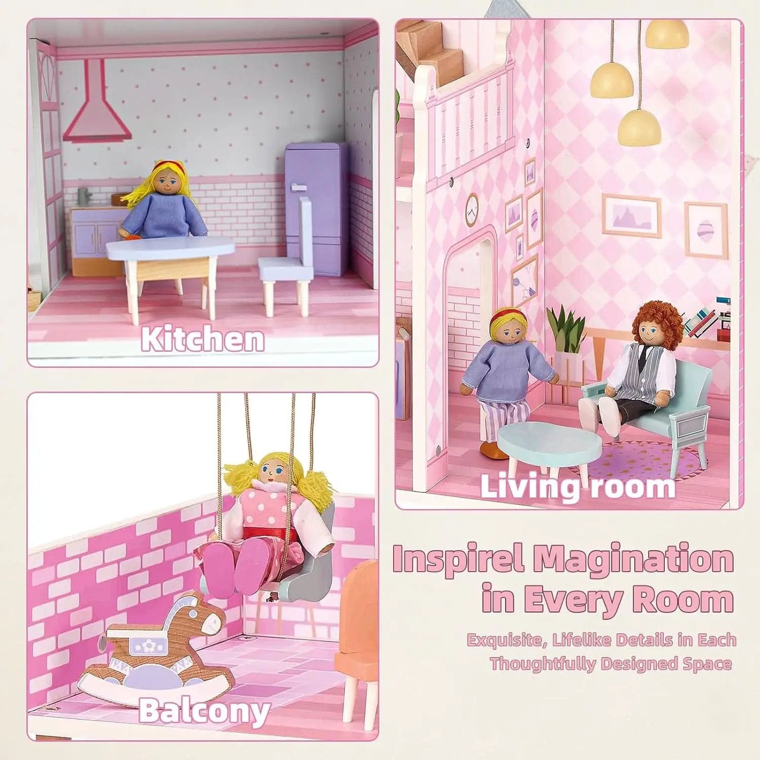 Wooden Dolls House Villa Style Premium Furnishings from PriceLows™