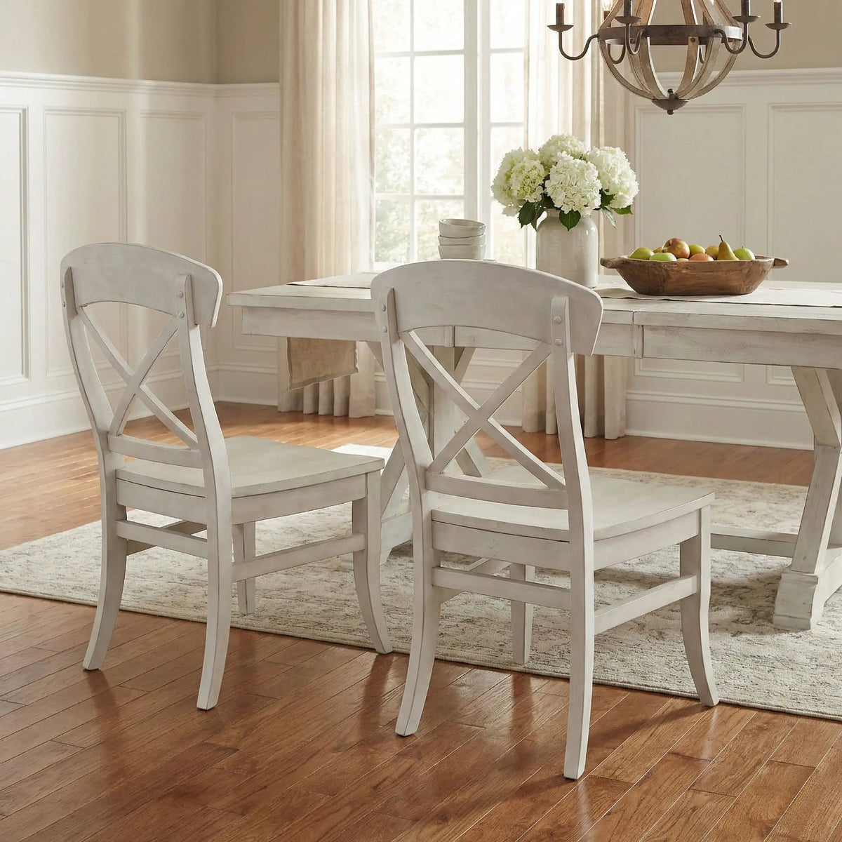 Harola Cross-Back Dining Chairs | Set Of 2 | Smoky White | Saddle-Shape Wood Seats