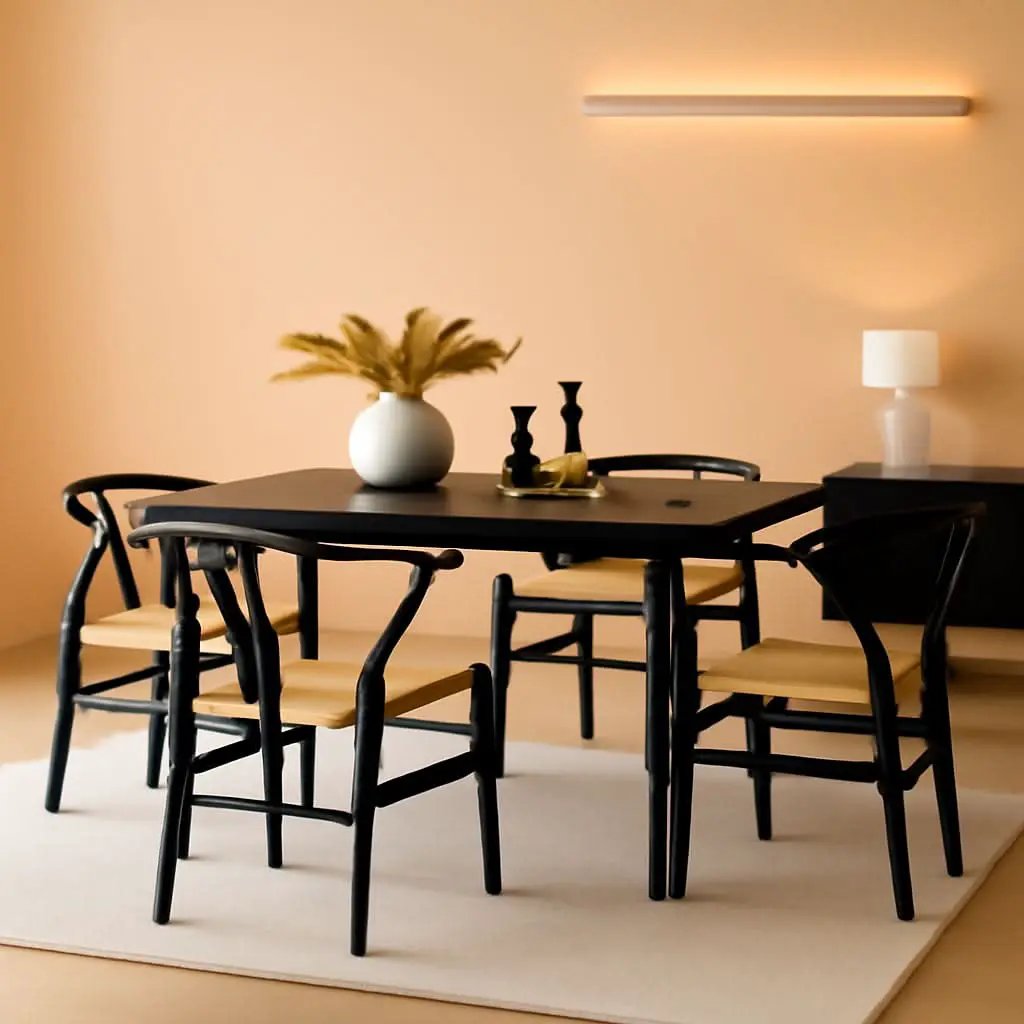 Black Rattan Weave Dining Chairs Set 2 Mid Century Modern from PriceLows™