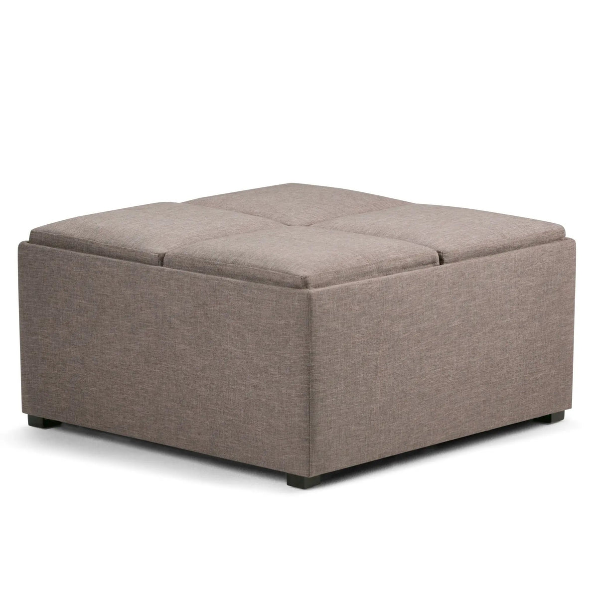 Avalon Square Storage Ottoman | Coffee Table Design | Four Flip Over Serving Trays | 35 Inch Width
