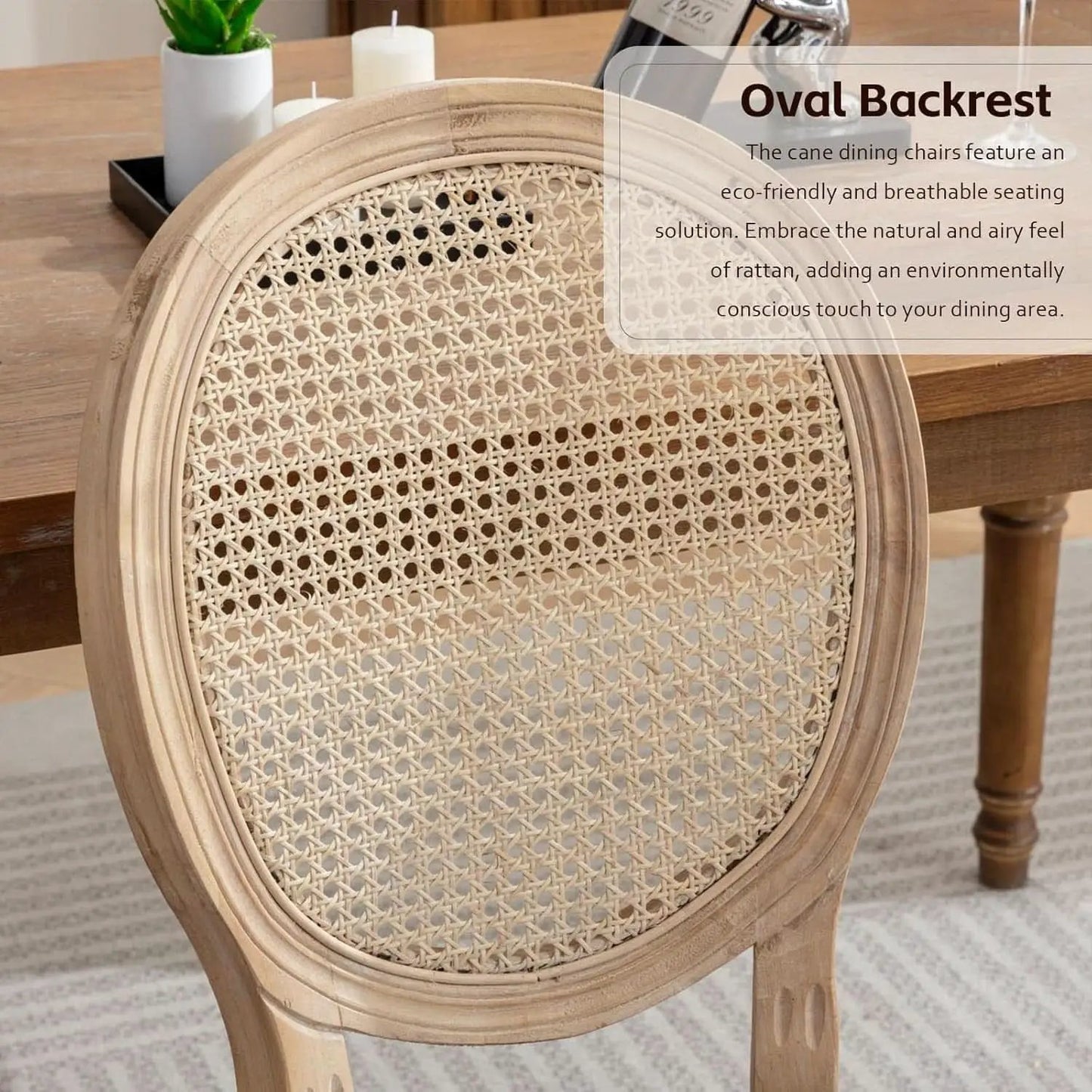 Oval Back Rattan Upholstered Dining Chairs Set Of 6 Beige With Wood Legs from PriceLows™