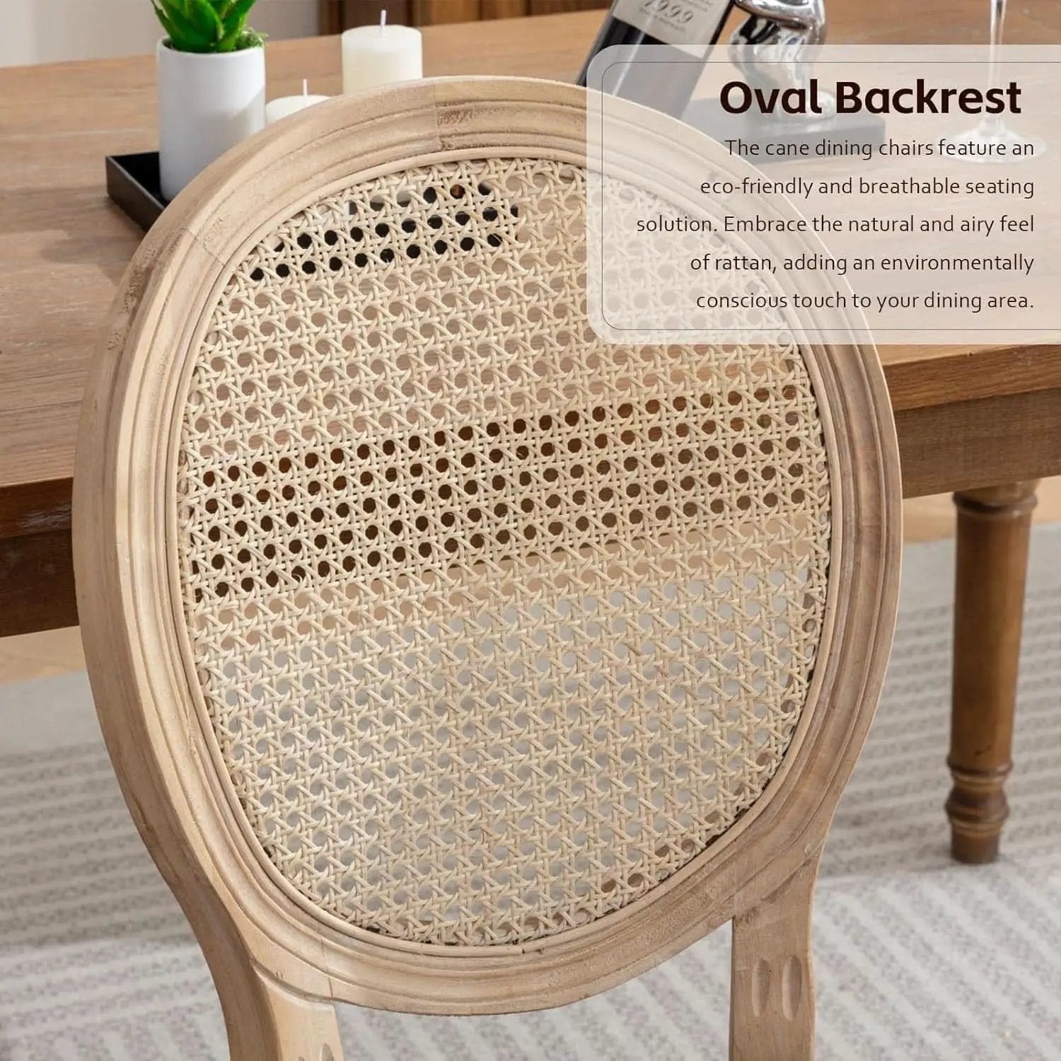 Oval Back Rattan Upholstered Dining Chairs Set Of 6 Beige With Wood Legs from PriceLows™