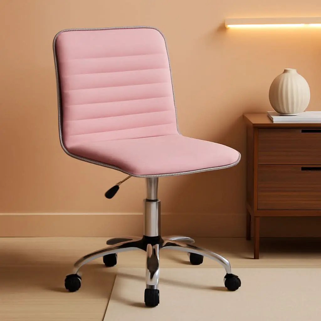Velvet Low Back Vanity Chair Apricot Pink Height Adjustable Swivel Chair from PriceLows™