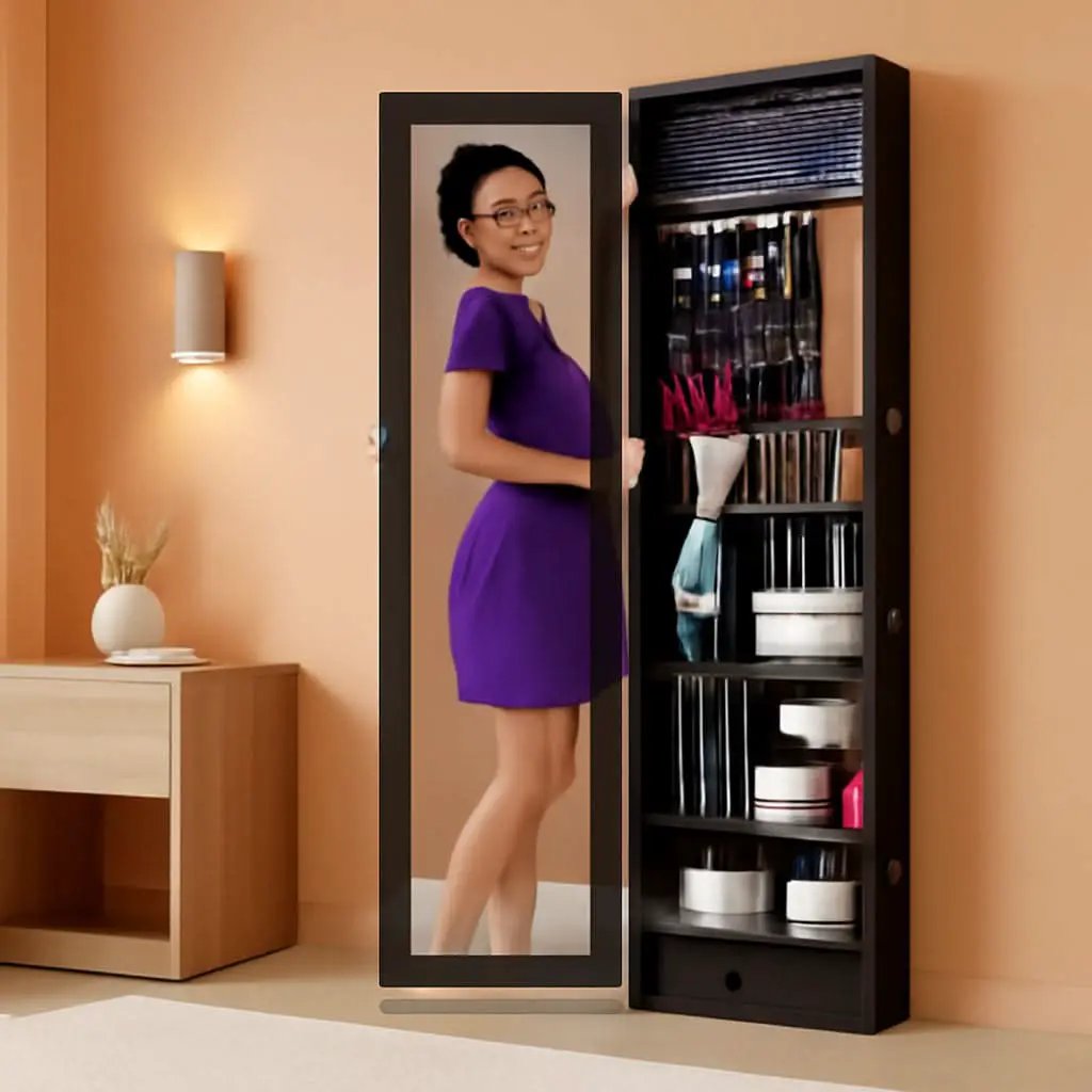 LED Mirror Jewelry Cabinet Lockable Espresso Armoire from PriceLows™