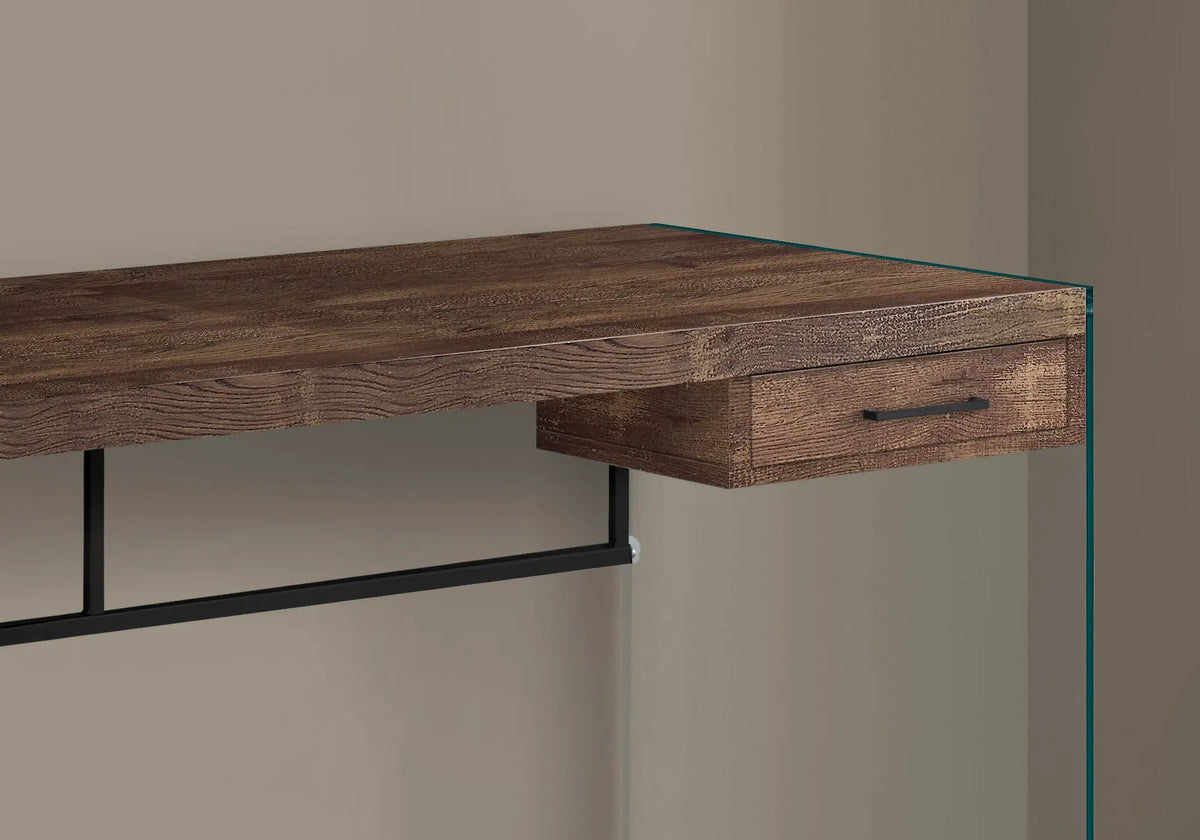 Contemporary Computer Desk | Tempered Glass Frame | Storage Drawers | 48 Inch Length