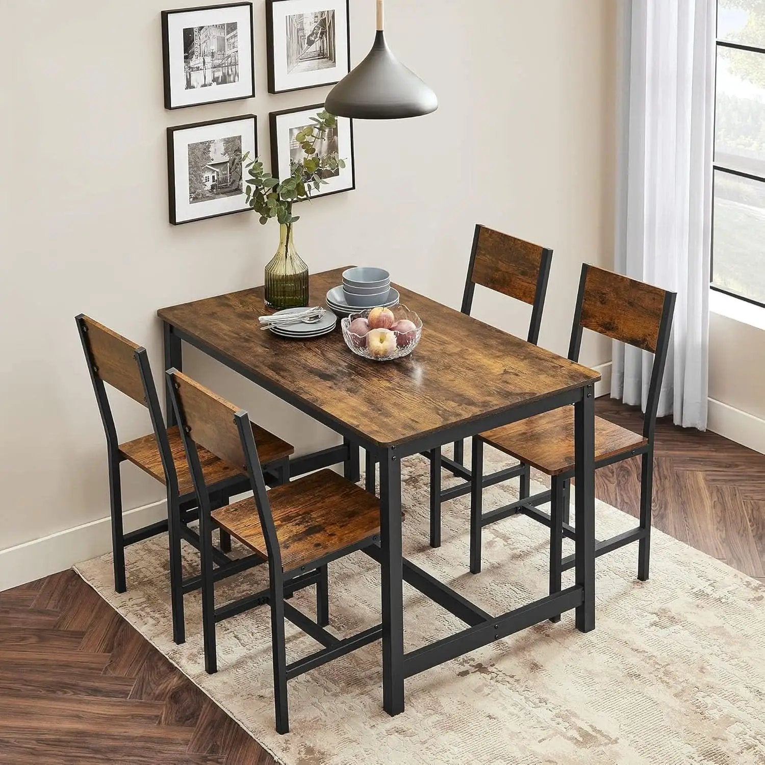 Dining Chair Set Of 2 Rustic Wood Chairs With Metal Frame Two Tone from PriceLows™