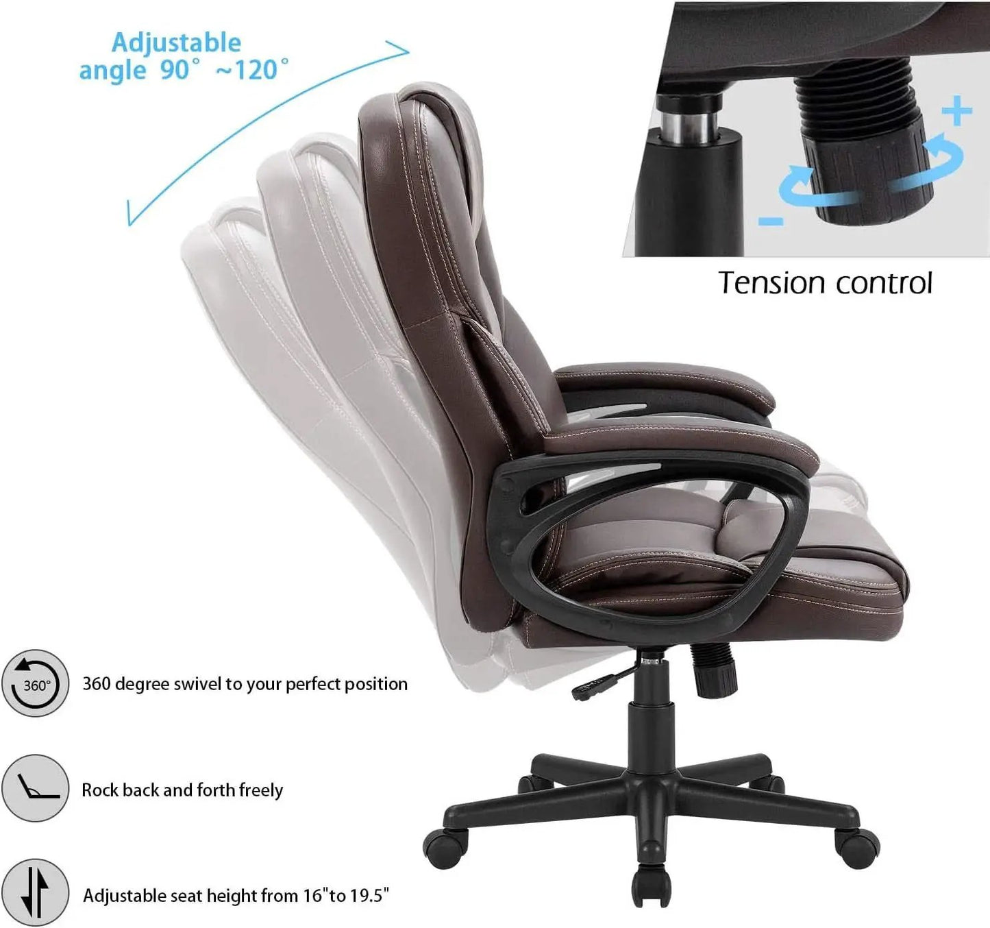 Executive Office Chair With Lumbar Support Brown PU Leather from PriceLows™