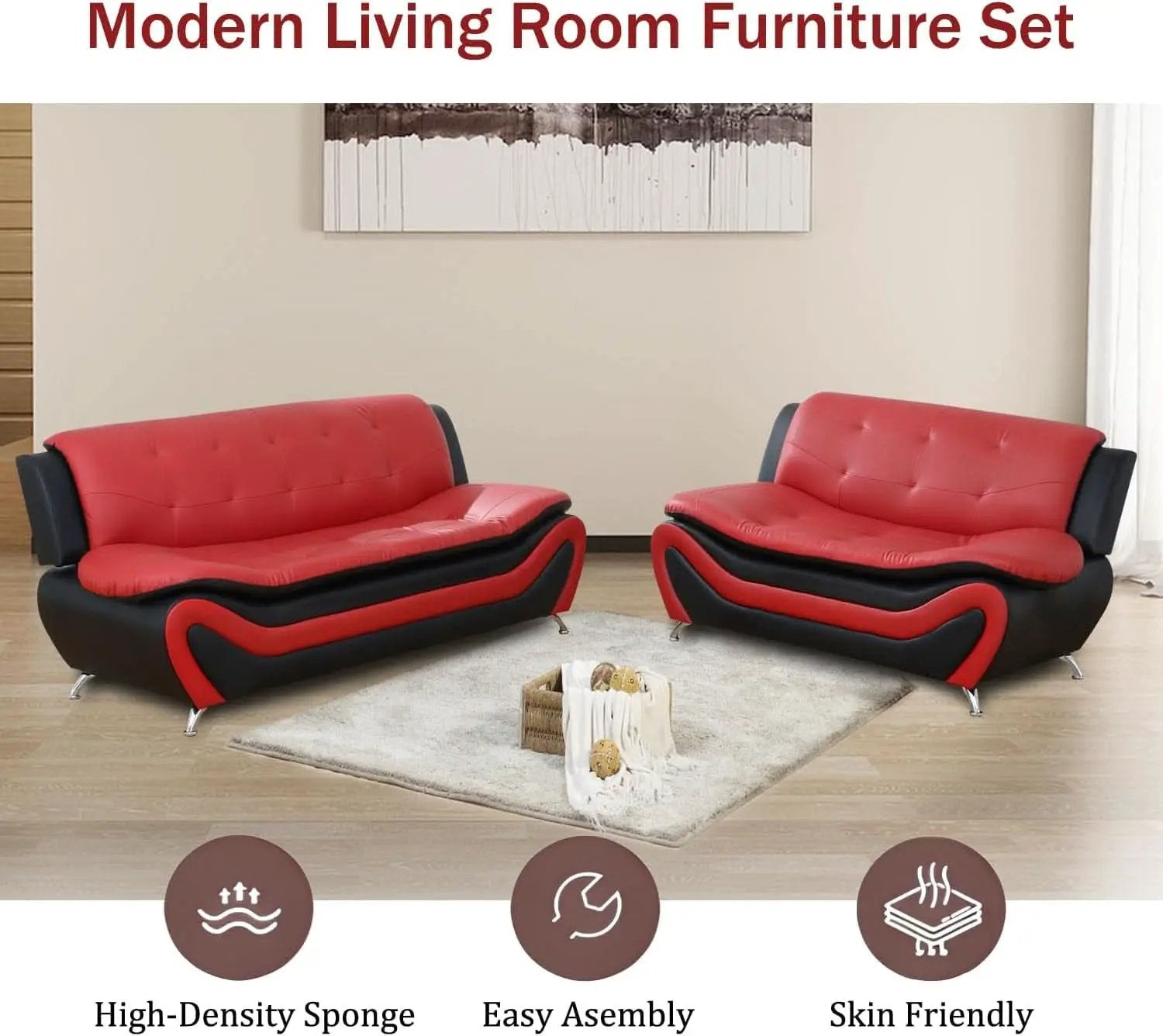 Faux Leather Sofa And Loveseat Set Red 2 Piece from PriceLows™