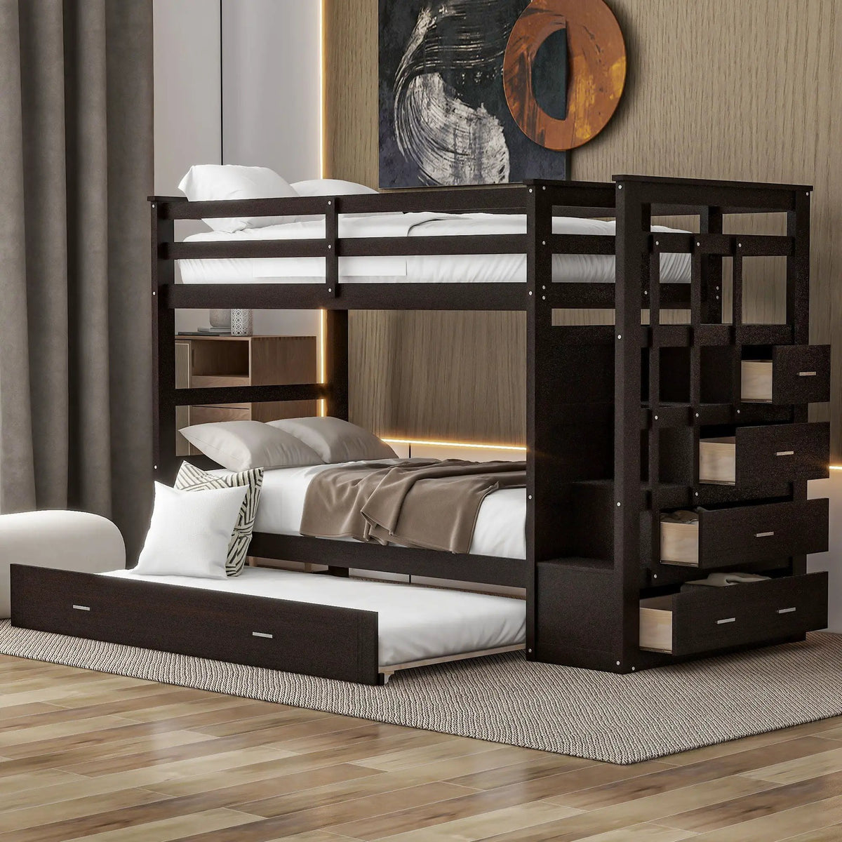 Bunk Bed With Trundle | Storage Staircase | Space Maximizing Design | Durable Construction
