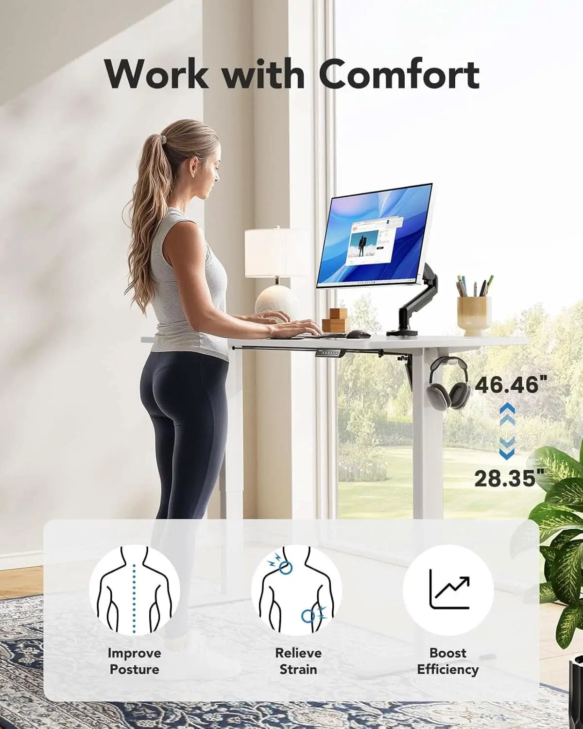 Electric Standing Desk 48 By 24 Inch With 4 Memory Height Settings from PriceLows™