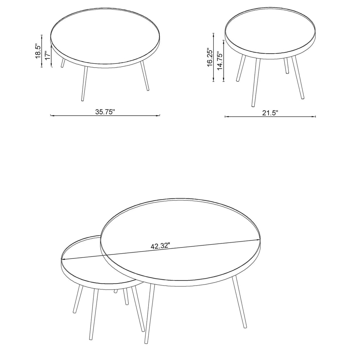 Kaelyn 3-piece Round Coffee and End Table Set | 3-Piece Set | Metal | Gold