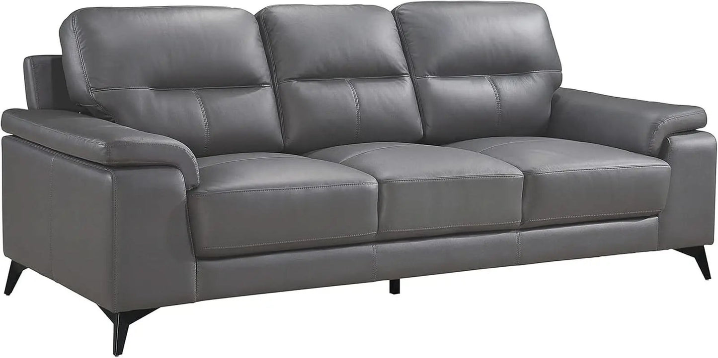 Top Grain Leather Two Piece Living Room Sofa Set Dark Gray from PriceLows™