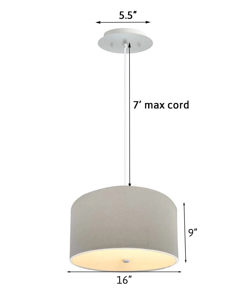 Two Light Pendant | 16 Inch Drum Shade | Oatmeal Linen | With Diffuser