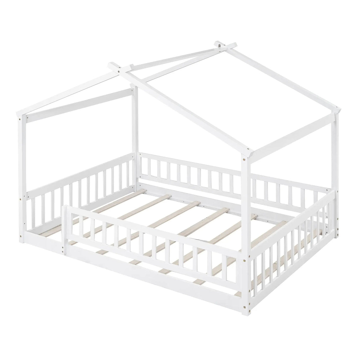 Kids Bed Frame | Playhouse Design | Roof And Fence | Toddler Size