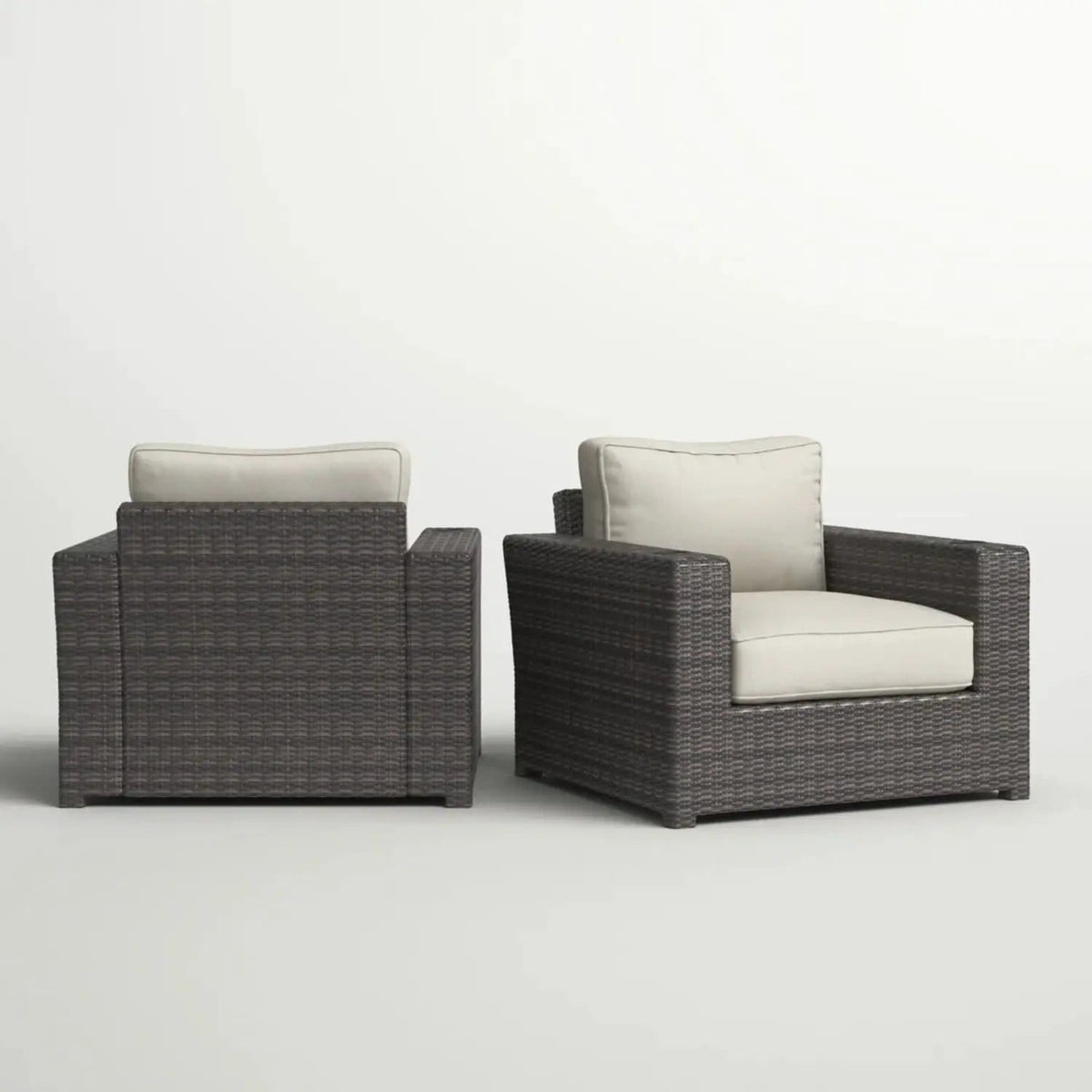 Outdoor Armchairs With Cushions (Set of 2) Espresso / | Chair Set | Wicker & Aluminum | Gray