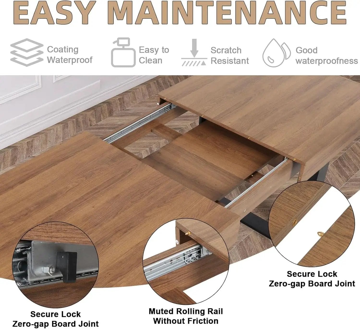 63 Inch Extendable Dining Table Walnut Brown Dining Room from PriceLows™