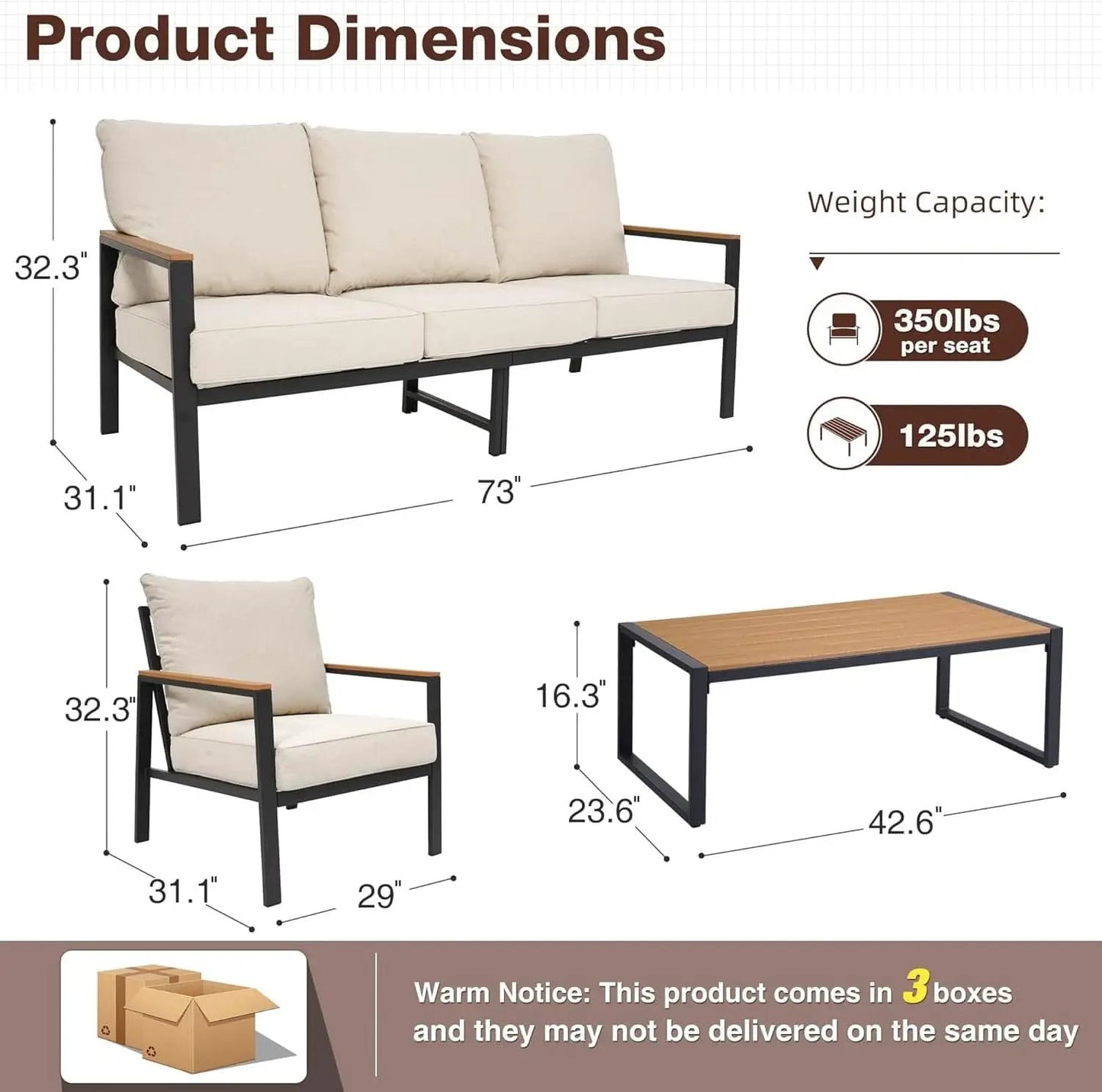 Stylish Four Piece Outdoor Patio Furniture Conversation Set from PriceLows™